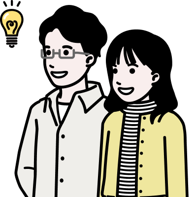 ひらめいた様子の夫婦のイラスト