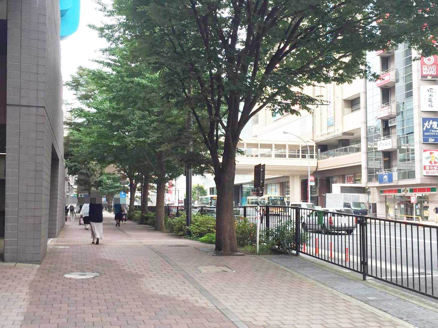 道なりに歩くと、このような風景が見えてきます。道路の向こうには、サンクスが見えます。